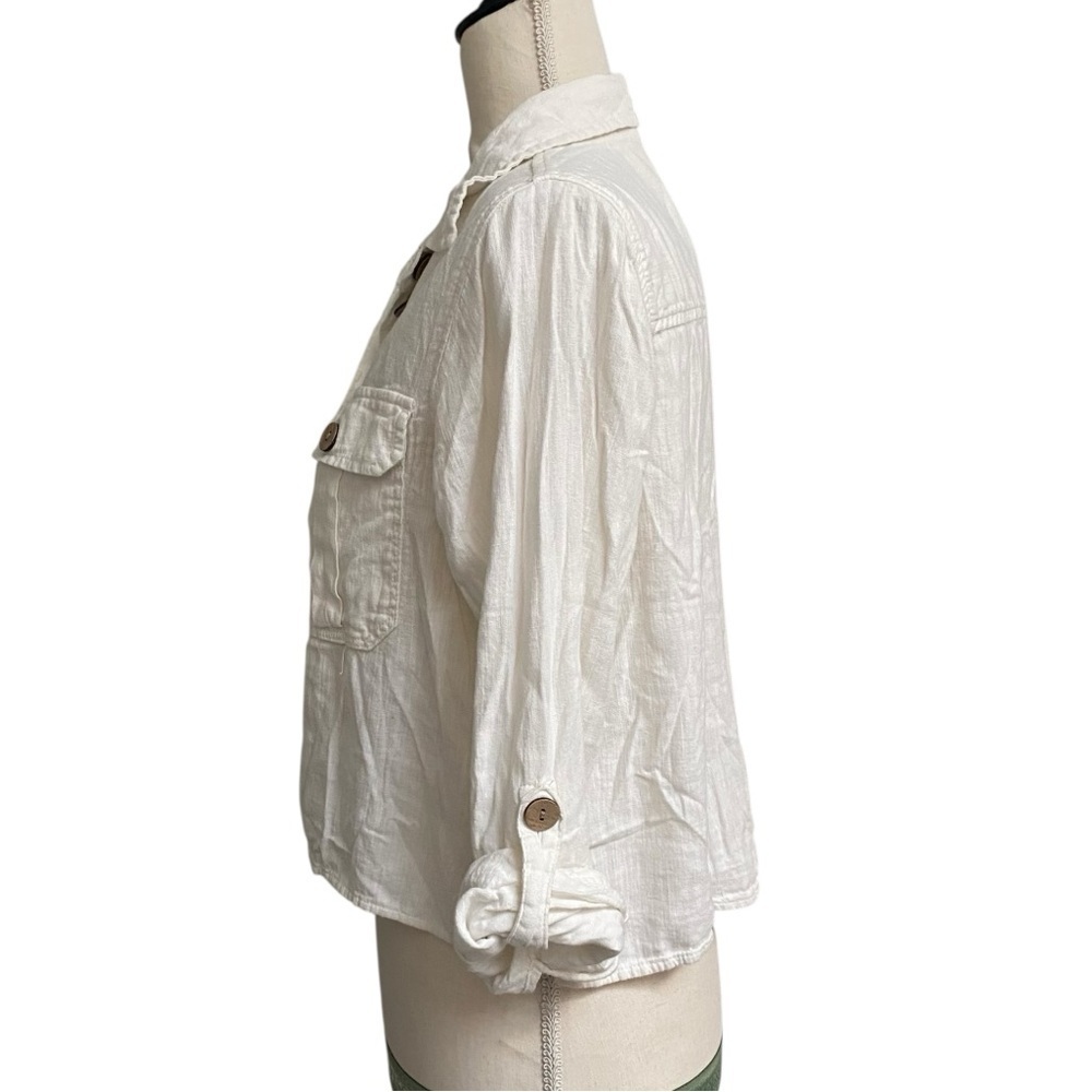 American Eagle Linen Blend Cropped Utility Shirt Jacket White Button Front XS - Picture 9 of 14